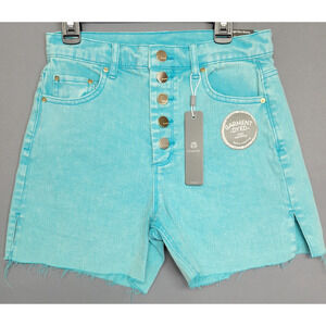 Tractr Denim Shorts Womens 0 Blue High Rise Garment Dyed Frayed Hem Button Fly